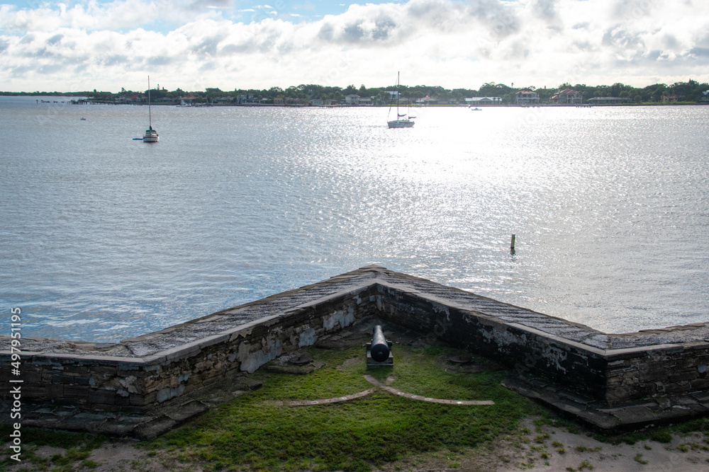 A cannon from Castillo de San Marcos overlooking the Matanzas River in St Augustine, Florida