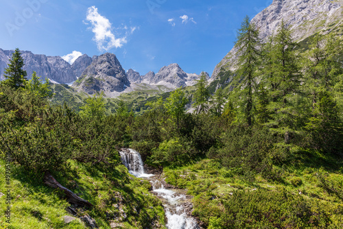 Wonderful summer day hike along Lake Seebensee waterfall