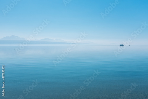 View of a calm lake in Lausanne, Switzerland