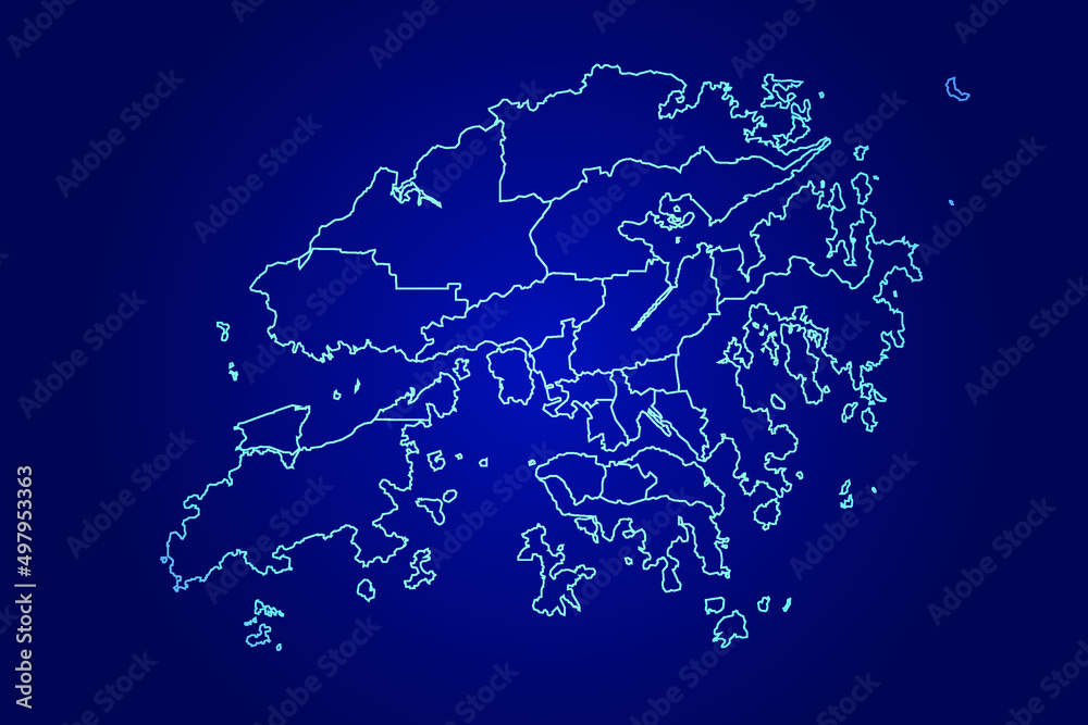 Hong Kong Map of Abstract High Detailed Glow Blue Map on Dark Background logo illustration	
