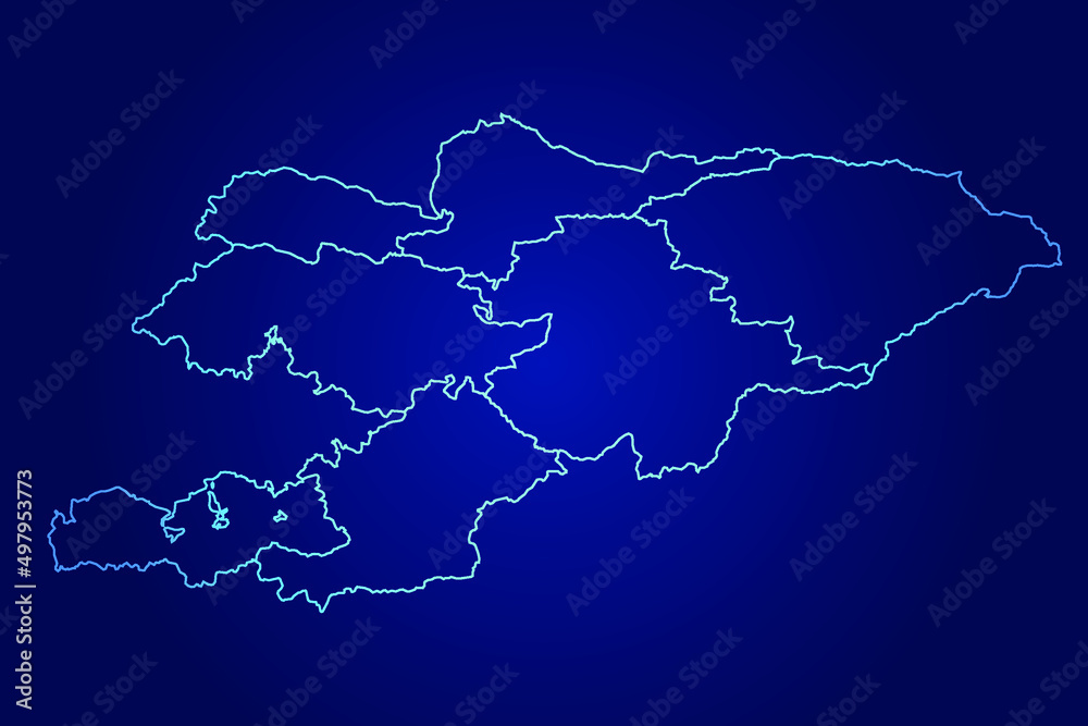 Kyrgyzstan Map of Abstract High Detailed Glow Blue Map on Dark Background logo illustration	