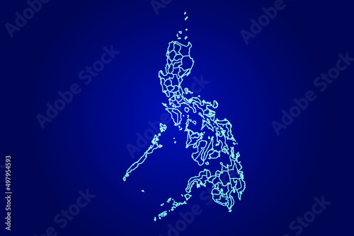 Philippines Map of Abstract High Detailed Glow Blue Map on Dark Background logo illustration 