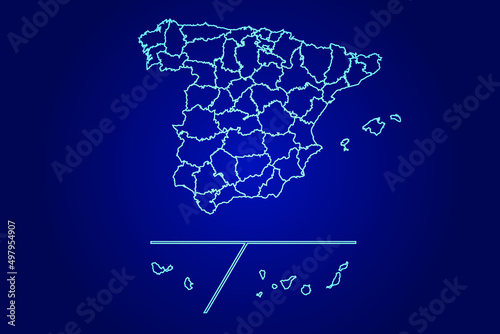 Spain Provinces Map of Abstract High Detailed Glow Blue Map on Dark Background logo illustration 