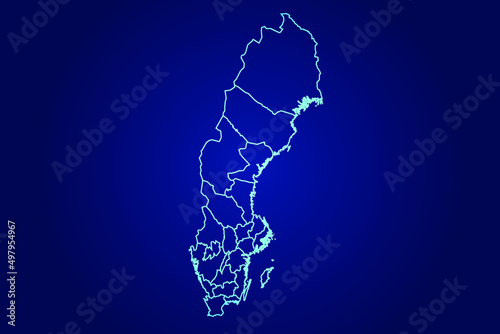 Sweden Map of Abstract High Detailed Glow Blue Map on Dark Background logo illustration 