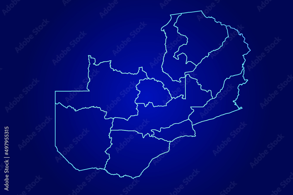 Zambia Map of Abstract High Detailed Glow Blue Map on Dark Background logo illustration Zambia Map of Abstract High Detailed Glow Blue Map on Dark Background logo illustration