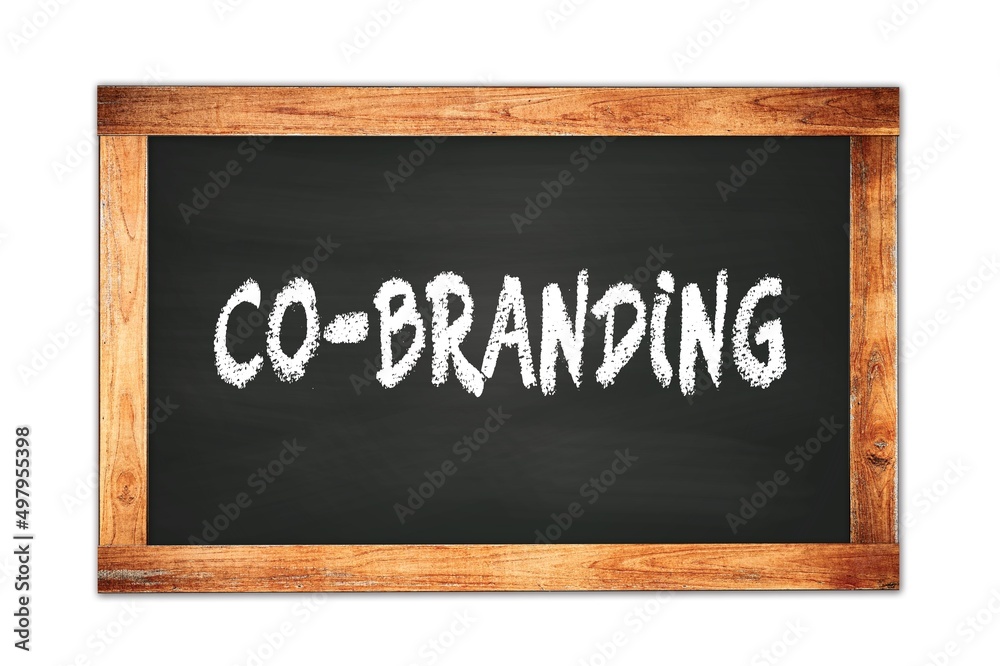 CO-BRANDING text written on wooden frame school blackboard. CO-BRANDING text written on wooden frame school blackboard.