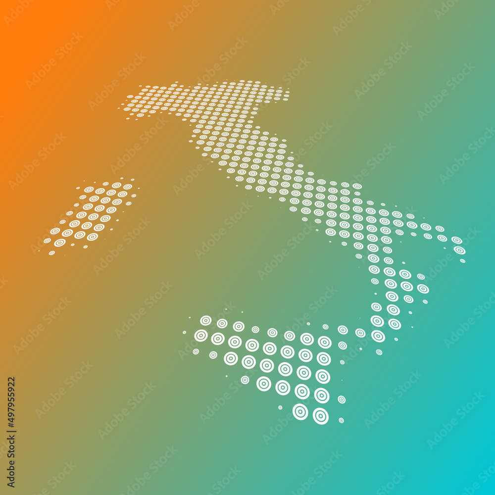 Mappa vettoriale dell'Italia, prospettiva, mosaico di icone a cerchi, editabile, contiene anche versione JPG e SVG