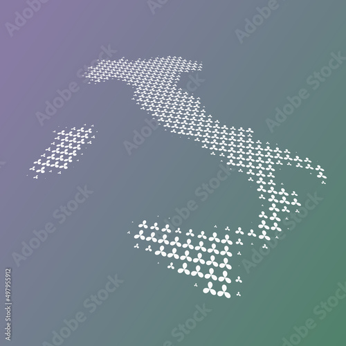 Mappa vettoriale dell'Italia, prospettiva, mosaico di icone a cerchi, editabile, contiene anche versione JPG e SVG