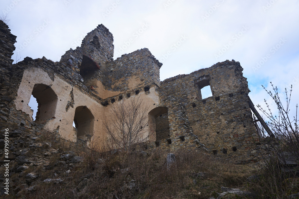 Divci Kamen castle ruins. South bohemia, Czechia.