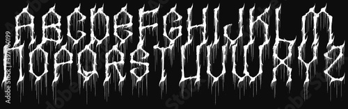Fényképezés Metal music style alphabet.White font with smudges.