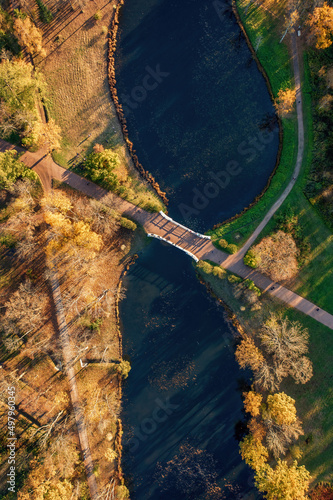 Ponds and bridge in autumn ...