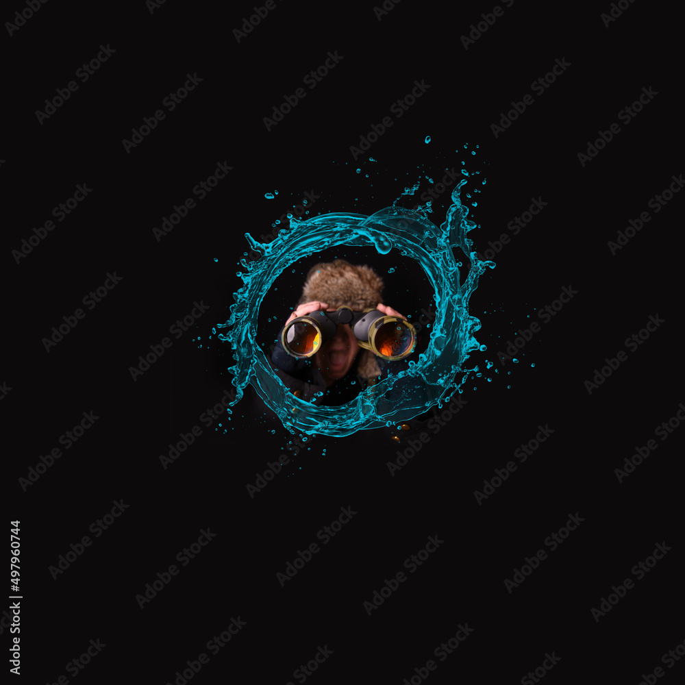 Fototapeta premium graphic photograph of woman looking through binoculars at viewer