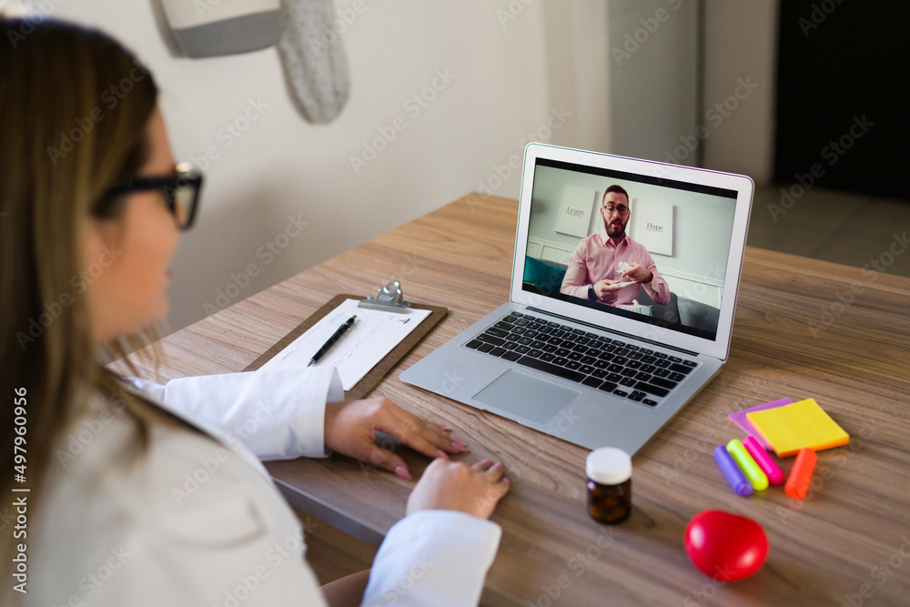 Virtual physician speaking with a man Virtual physician speaking with a man