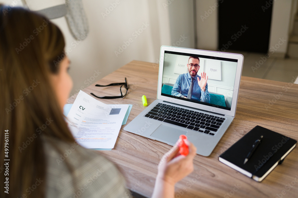 Man having an online meeting with human resources Man having an online meeting with human resources