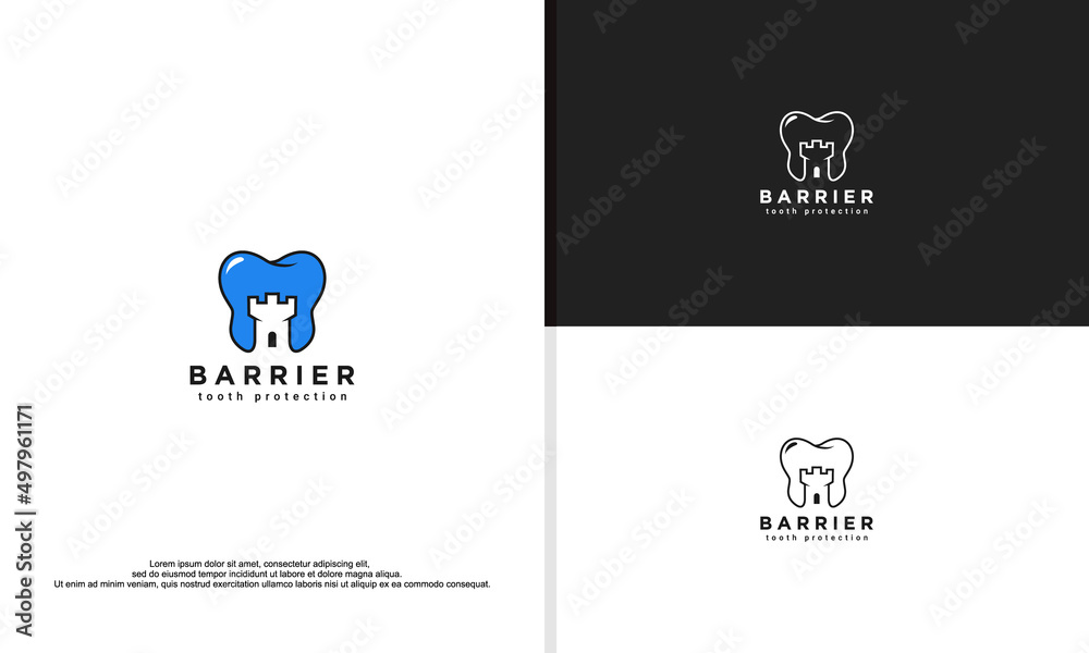 barrier tooth protection, combination of gear and fort. dental logo.