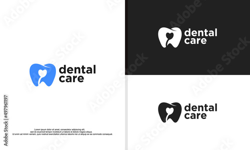 tooth combine with love in negative space logo illustration