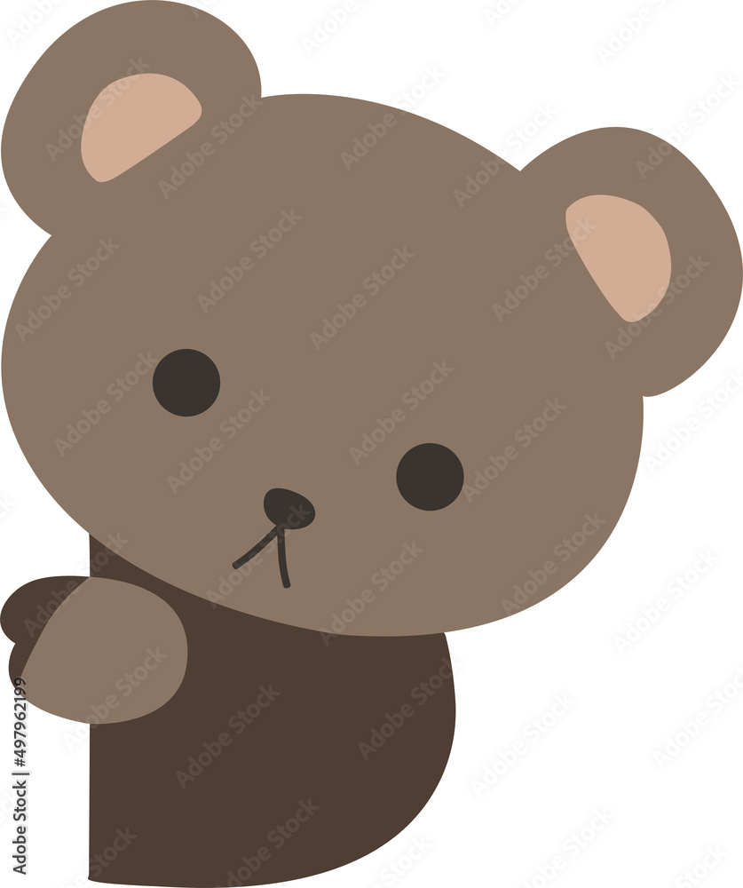Cute Cartoon Bear Hiding Behind The Wall. Playing Hide and Seek. Cartoon Animal. Illustration, vector, EPS10