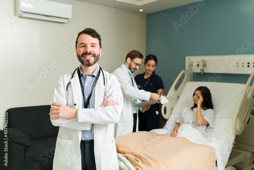 Happy doctor at the hospital room