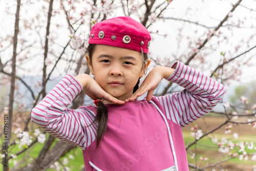 girl in a national headdress. Spring  Nowruz holiday. Kazakh girl. Central Asia  Kazakhstan.