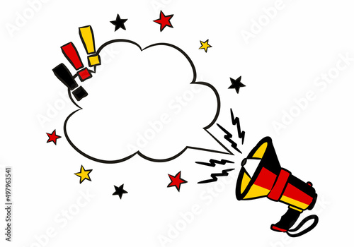 Comic speech bubble with shout in the colors of the German tricolor. Pop art Vector illustration for a festive, holiday or Elections decoration for Germany. Important announcement