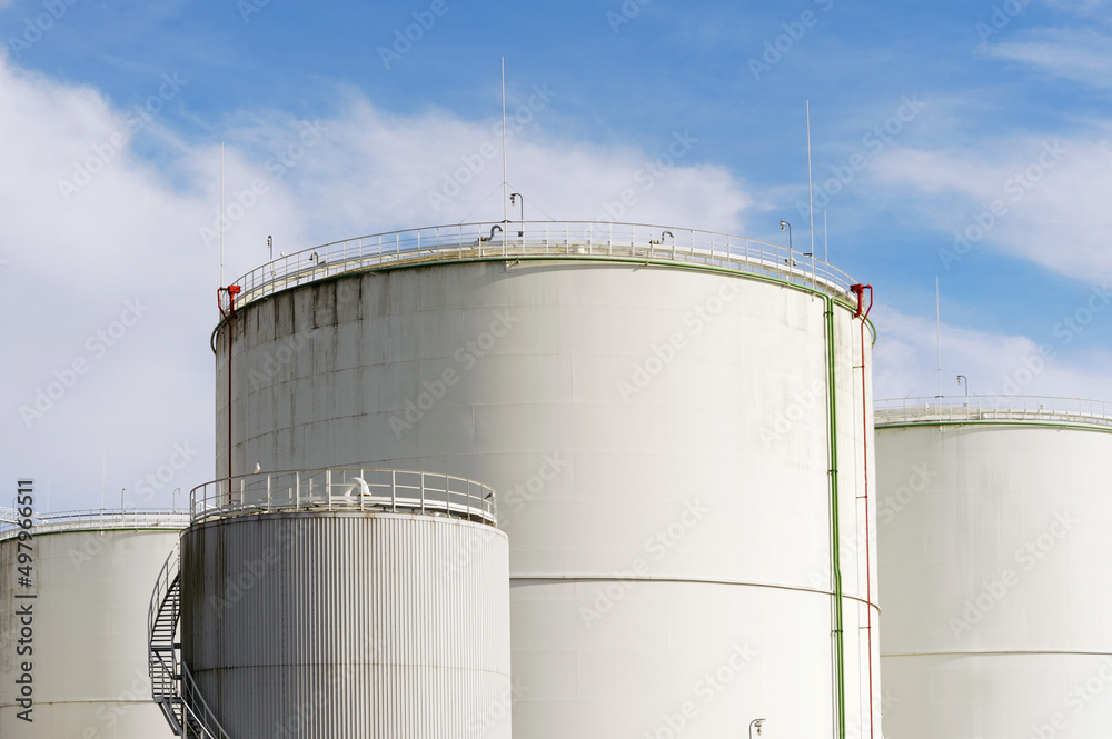 Close-up of a fuel storage tank refinery on a sunny day, Estonia Close-up of a fuel storage tank refinery on a sunny day, Estonia