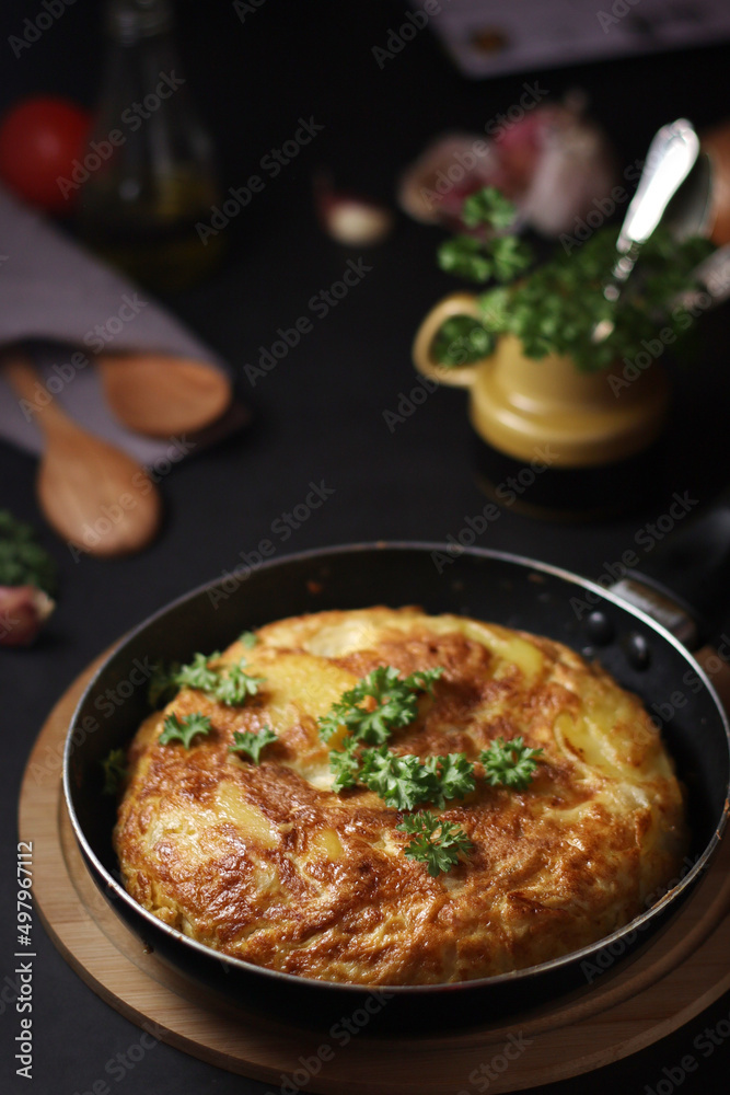 Traditional Spanish dish tortilla on the table	