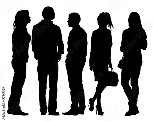 Big crowds people on street. Isolated silhouette on a white background
