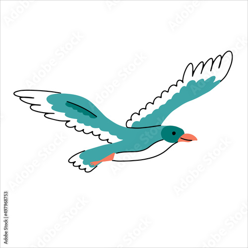 Seagull hand drawn in doodle style. Vector illustration.