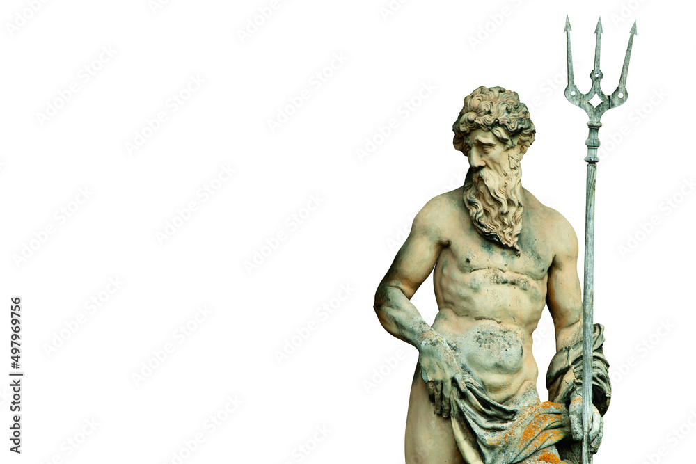 Obraz premium The ancient statue of god of seas and oceans Neptune (Poseidon). Isoalted on white backgrouund. Copy space for design.
