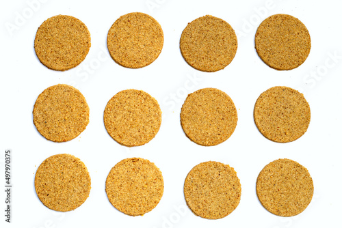 Oatcakes on white background Top view