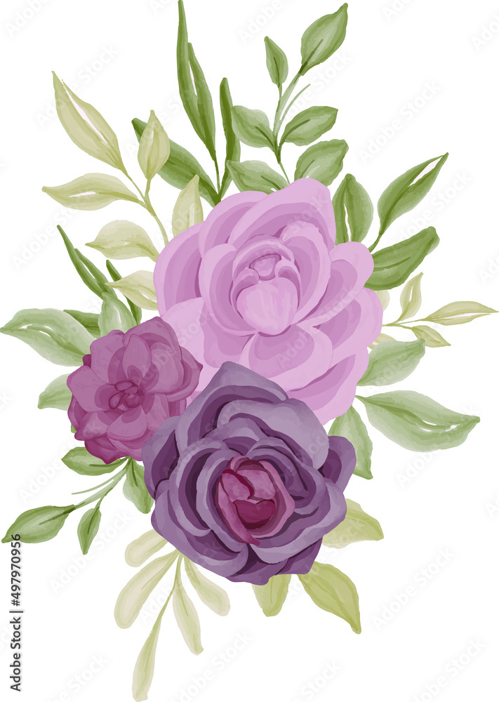 set of purple rose bouquet isolated clipart