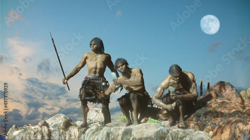 caveman tribe people's render 3d photo