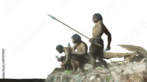 caveman tribe people's render 3d on white background photo