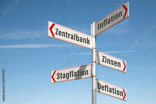 фотографія Wegweiser, Inflation, Stagflation, Deflation, Zentralbank, Zinsen