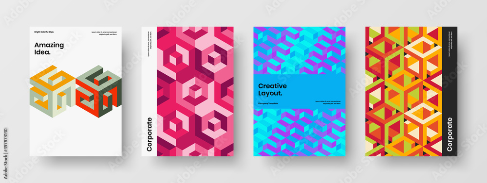 Clean placard vector design template collection. Bright geometric shapes cover concept bundle.