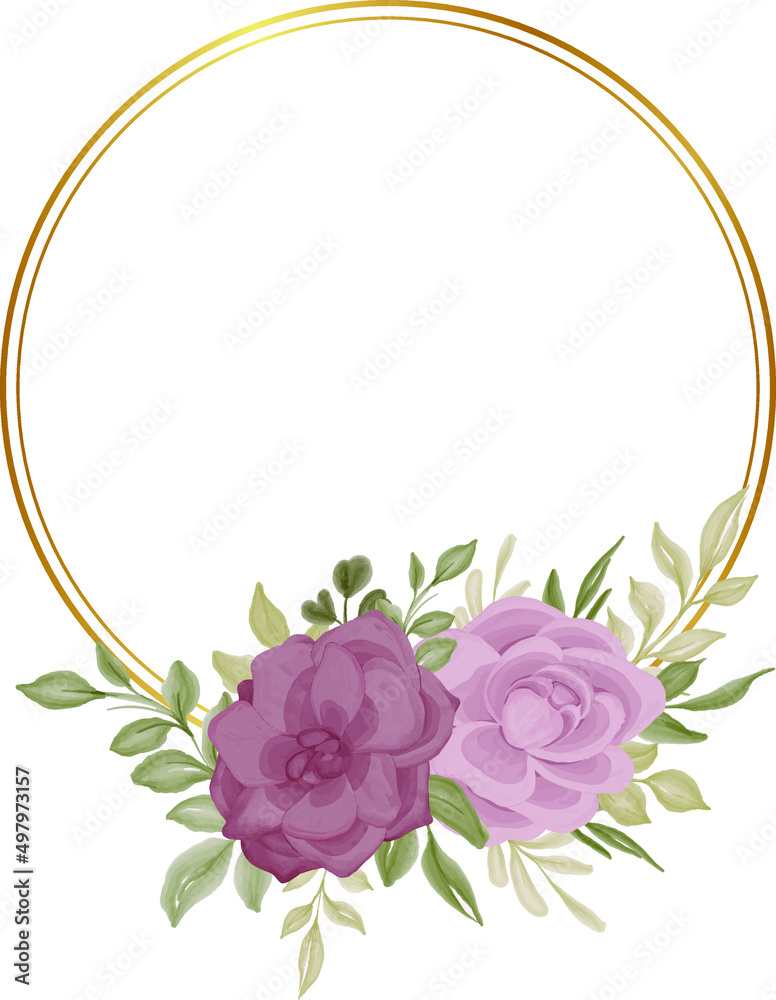 set of purple rose gold frame watercolor