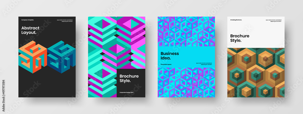 Fototapeta premium Isolated booklet A4 vector design concept set. Bright mosaic tiles corporate identity template composition.