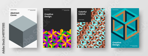 Clean banner vector design layout set. Colorful mosaic tiles pamphlet concept collection.