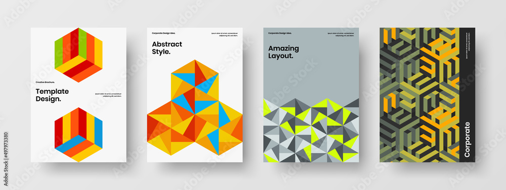 Isolated presentation design vector layout collection. Creative geometric pattern postcard concept bundle.