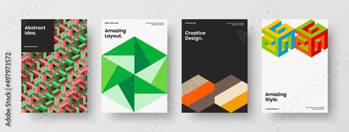 Clean catalog cover A4 design vector layout bundle. Multicolored geometric shapes booklet concept composition.