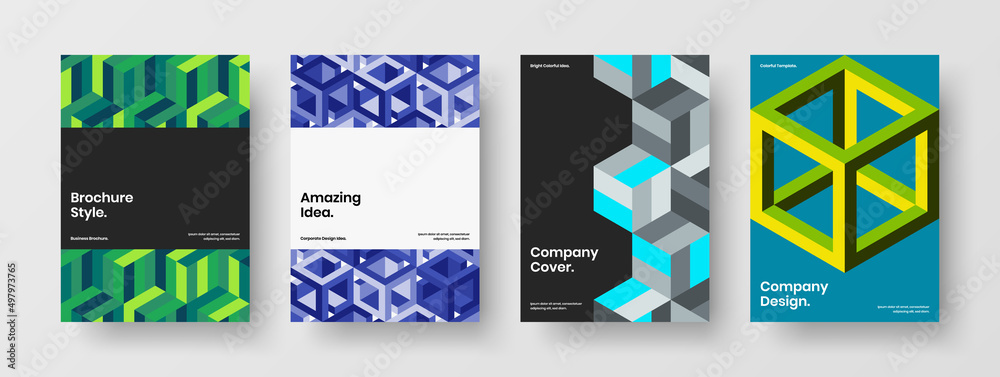 Premium booklet vector design illustration composition. Modern geometric tiles flyer template collection.