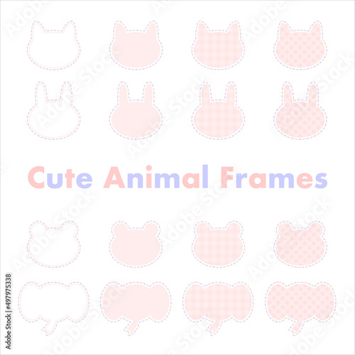 Cute animal frames, Pink, Cat, Rabbit, Bear, Elephant, (The inside are white base) 動物フレーム 猫 うさぎ くま ぞう ピンク 白地ベース