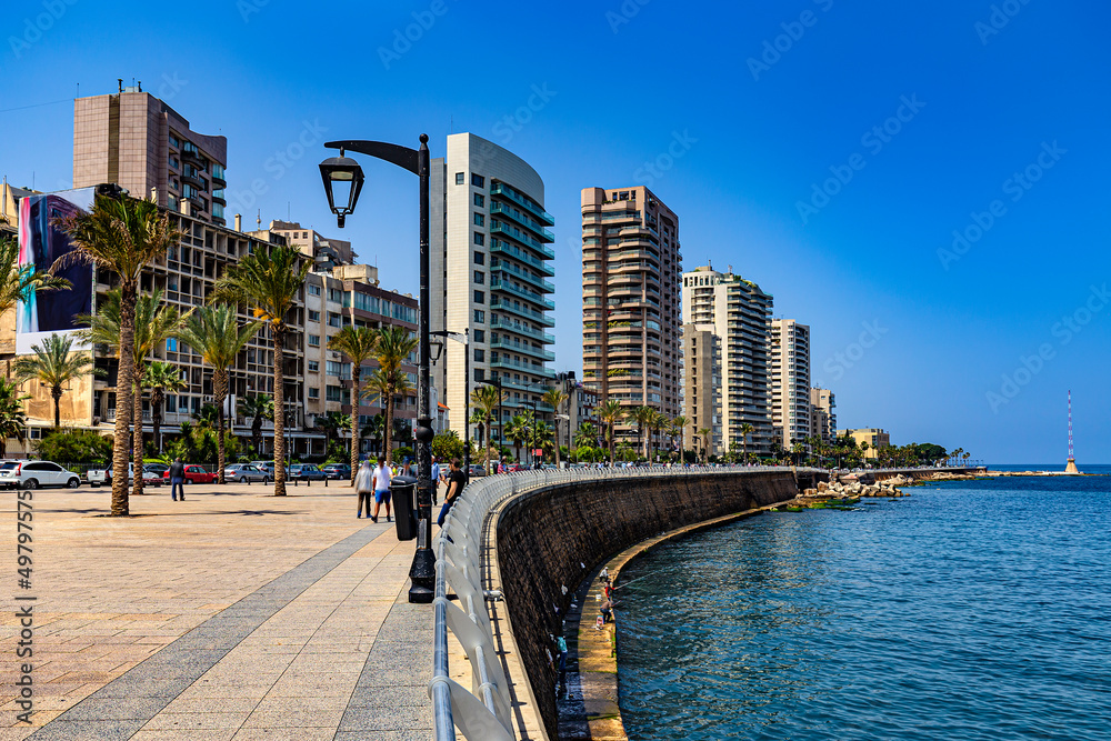 Naklejka premium Lebanon. Beirut, capital of Lebanon. The Corniche Beirut (seaside promenade)