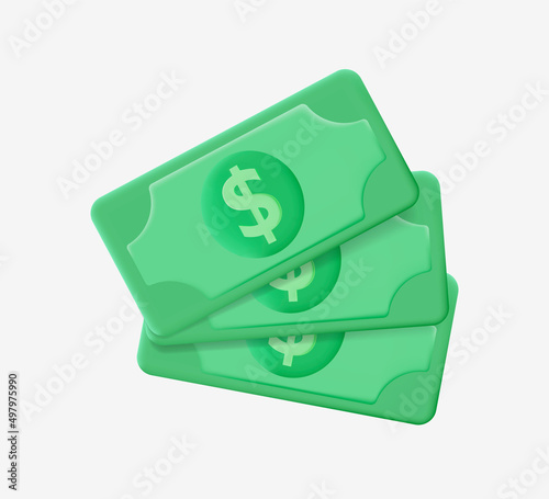 Cash money dollar fan green currency paper banknote realistic 3d icon vector illustration. Minimalist financial success budget banking bill richness economy income salary investment. Wage payment
