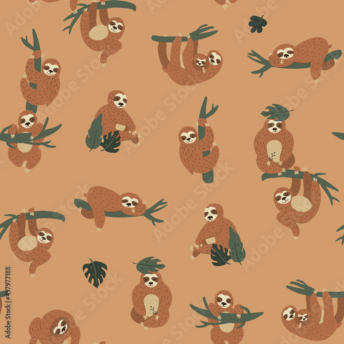 Wallpaper Mural Sloth South America animal vector seamless pattern Torontodigital.ca