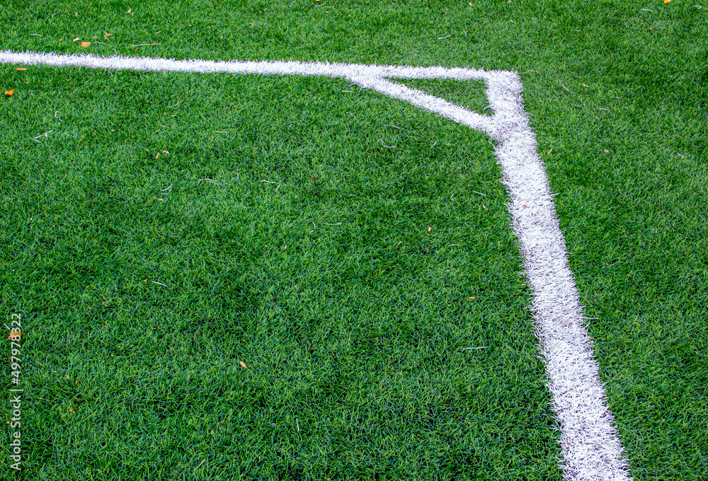 Close-up football field corner, outdoor soccer field, futsal field, sport is life soft blur