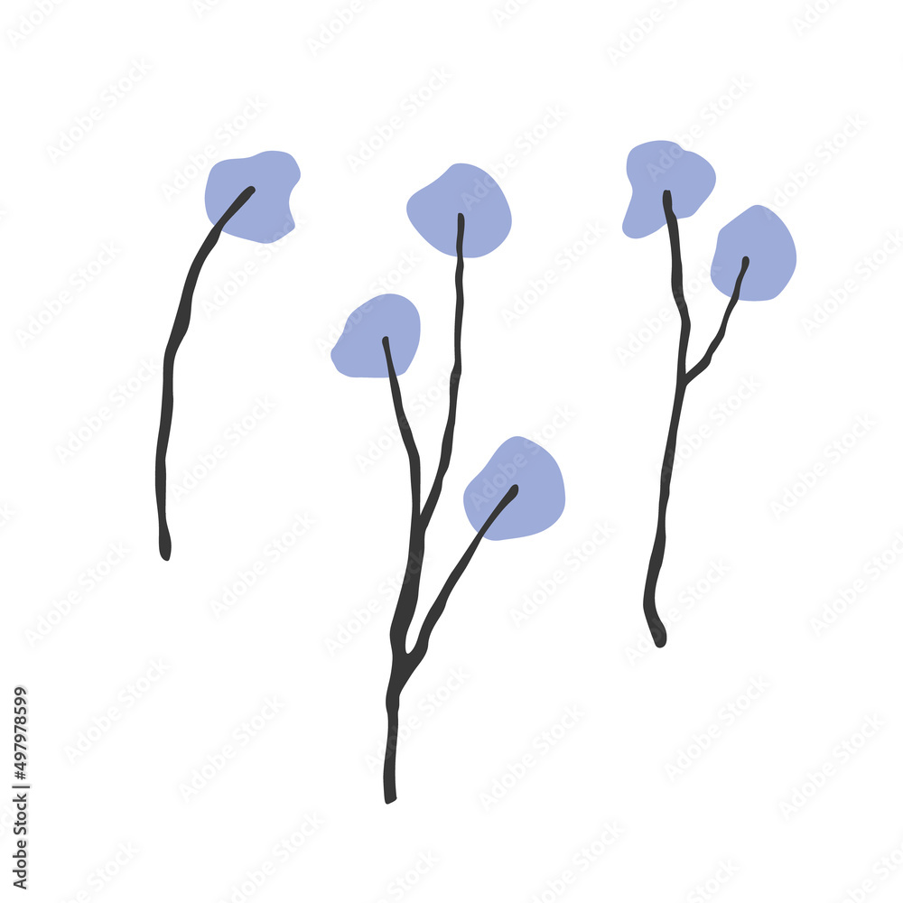 Vintage vector branch with flat leaves. Vector illustration of twigs