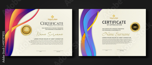 Two set certificate template with dynamic and futuristic wave modern background