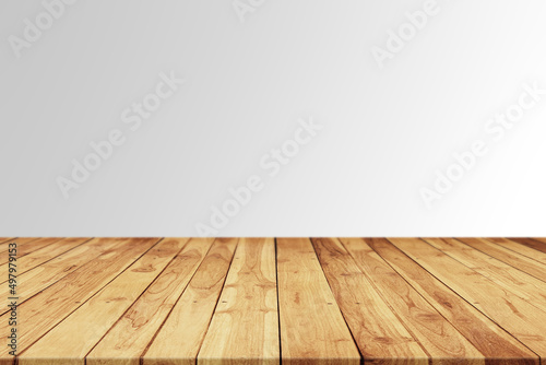 Brown Wood Plank Empty Table For Products Display With Soft Gray Background