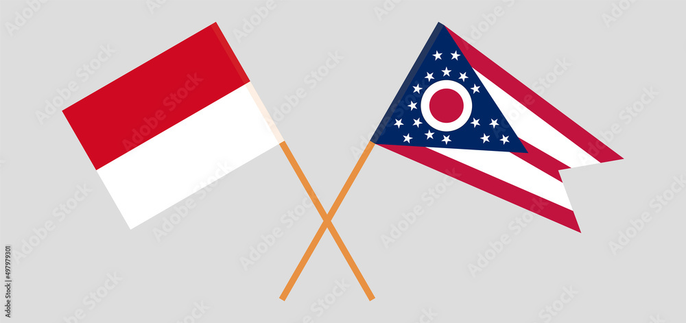 Crossed flags of Monaco and the State of Ohio. Official colors. Correct proportion Crossed flags of Monaco and the State of Ohio. Official colors. Correct proportion